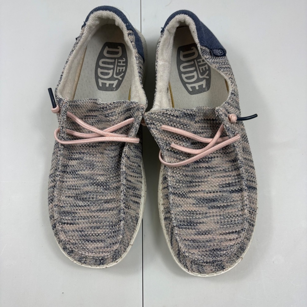Hey Dude Wendy Sox Light Pink Blue Marled Knit Slip‎ On Loafers Shoes Womens 8
